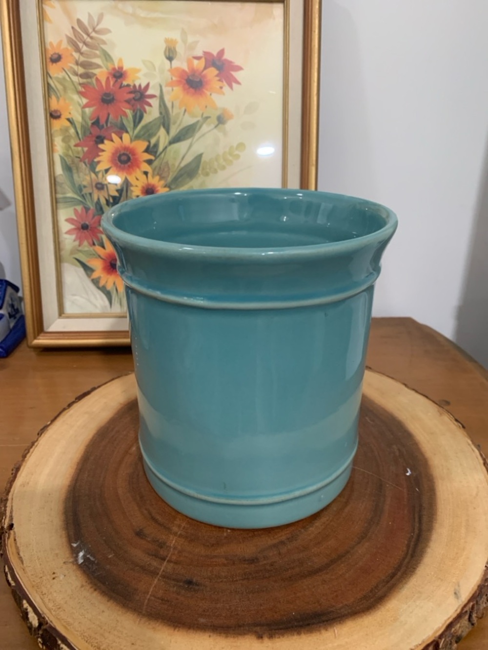 Pottery Barn Cambria Teal Ceramic Utensil‎ Holder Cottage Core Florals - Picture 2 of 10